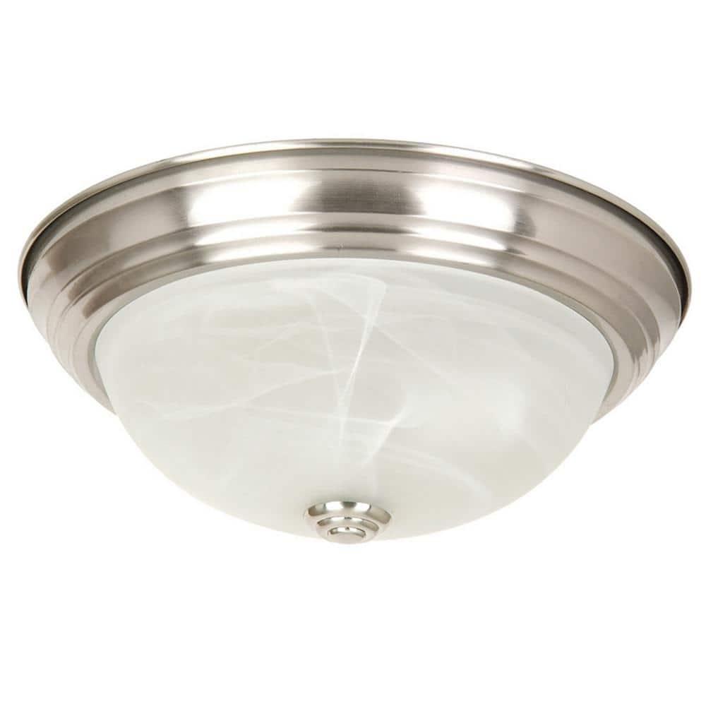 Yosemite 2 Light Flush Mount - Satin Nickel: UL Listed, Glass Shade, Metal Body, E26 Socket