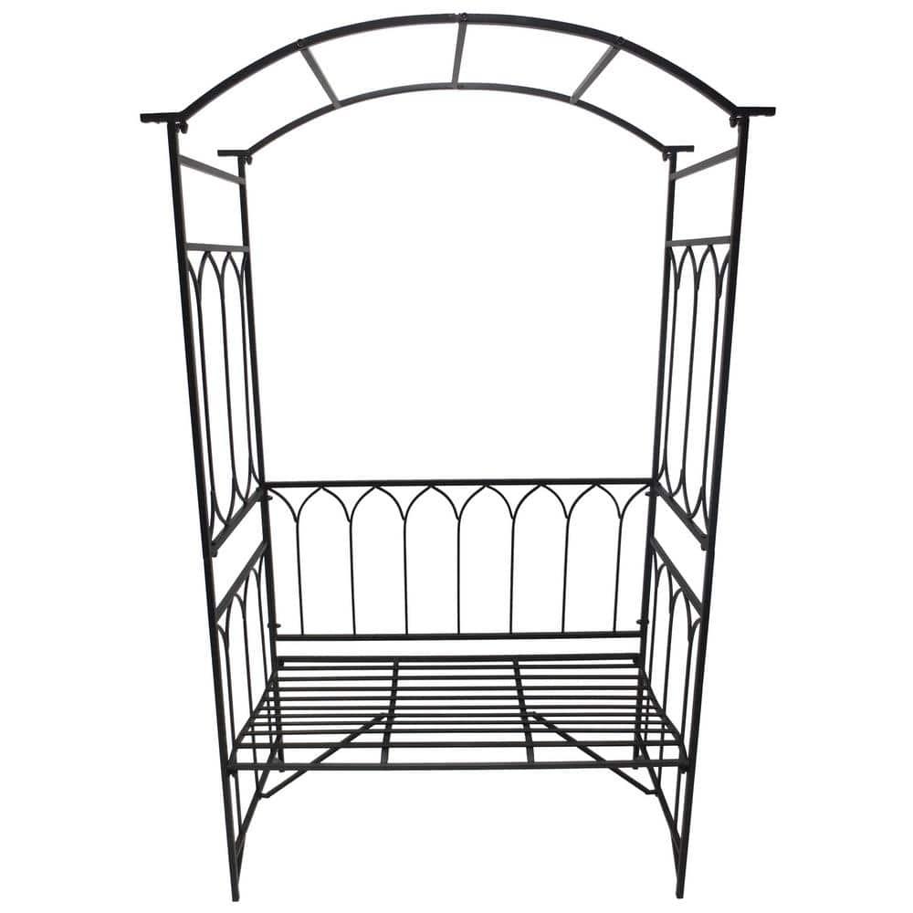 Outsunny Metal Trellis Arbor Arch for Climbing Plants with Garden Bench, Grow Grapes & Vines, Decorative Seating, 484 lbs. Weight Capacity, Black
