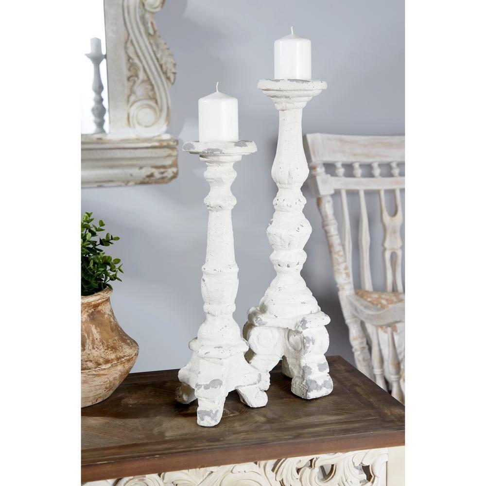 DecMode 7"W, 20"H Vintage Candlestick, White, 1 - Piece