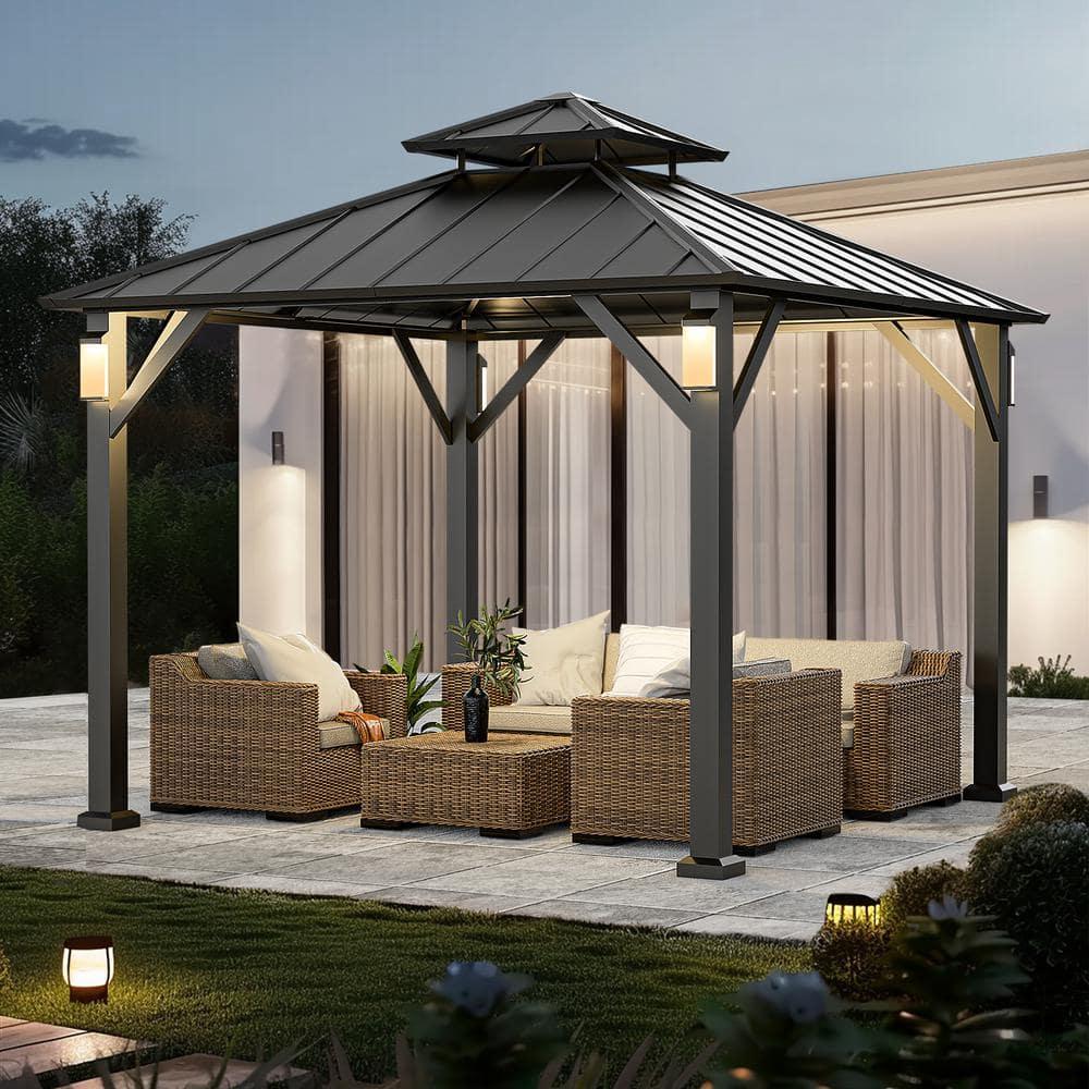 10’ x 10’ Hardtop Metal Gazebo with Modern Shade, Featuring 4 LED Lights, Outdoor Pavilion with Galvanized Steel Roof and Frame, Ideal Patio Gazebo for Backyard, Deck, Garden, and Lawn