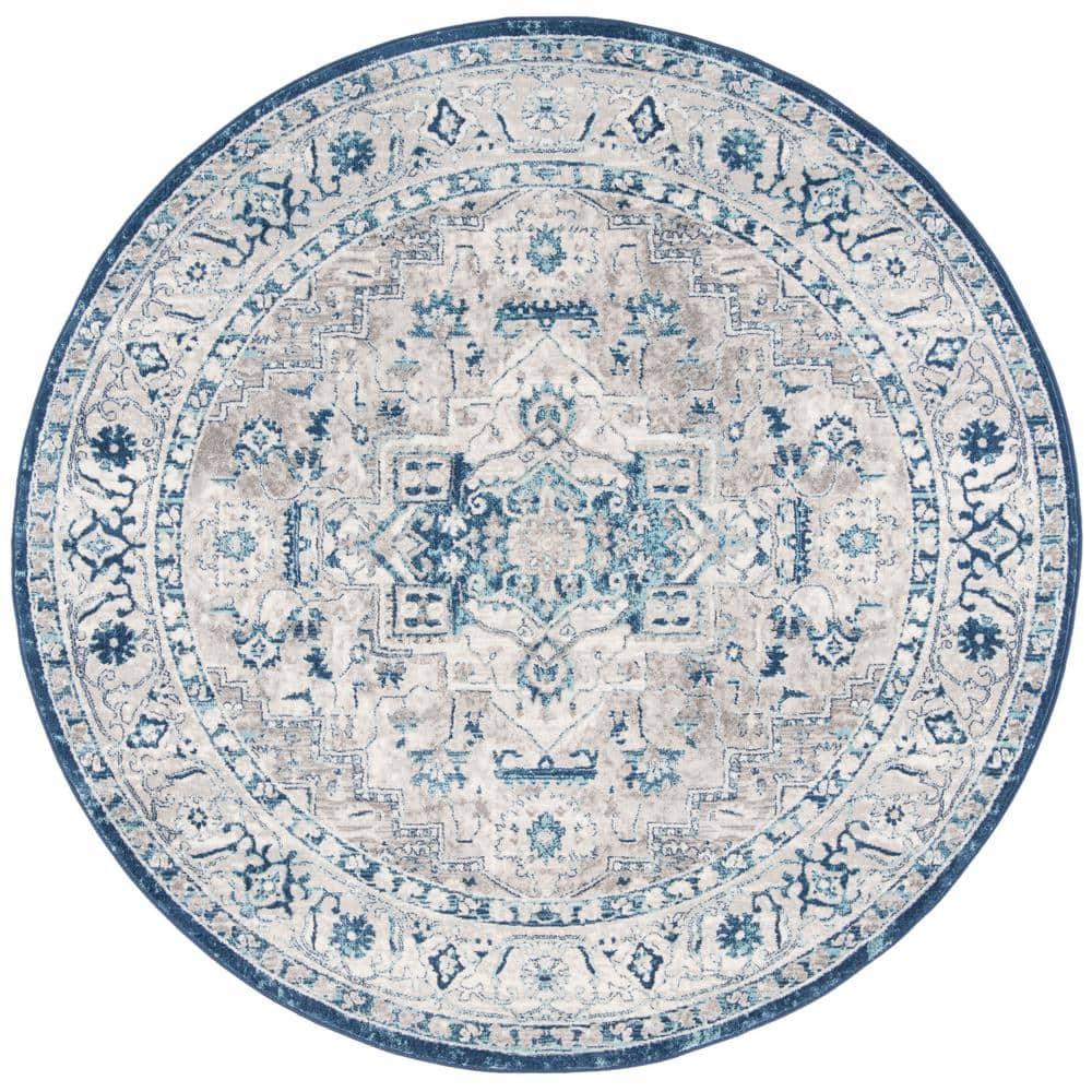 Brentwood BNT851 Power Loomed Indoor Area Rug - Light Grey/Blue - 6'7" Round - Safavieh