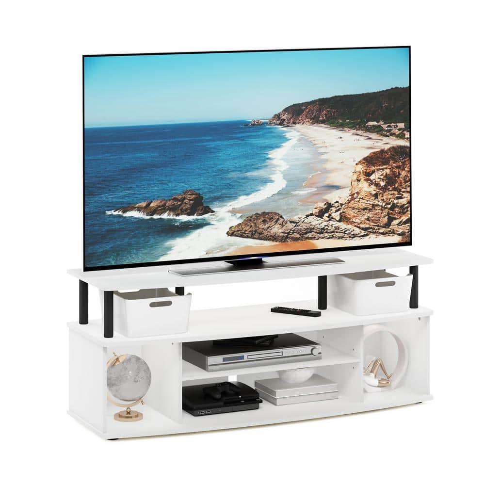 Furinno Modern TV Cabinet Large Entertainment Center Hold up to 55" TV with Open Storage Shelves White/Black