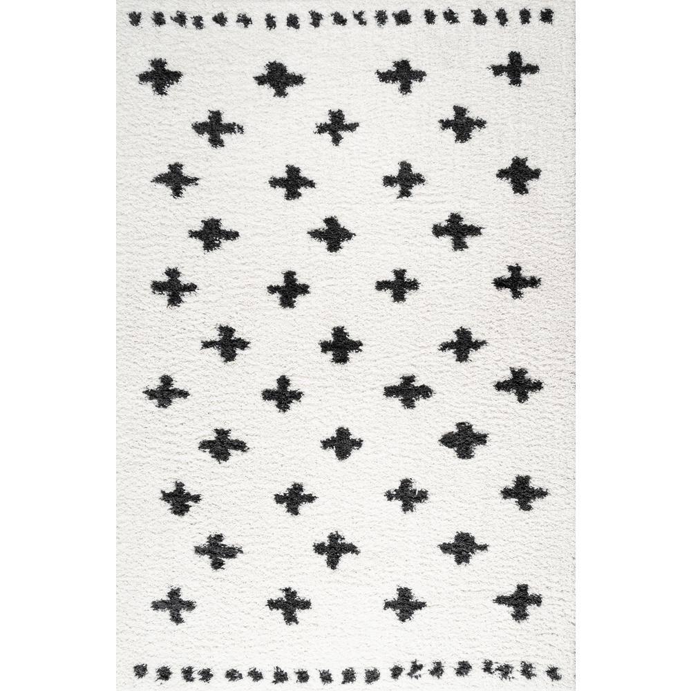 5'x8' Cristo Berber Geometric Shag Area Rug, White/Black - JONATHAN Y