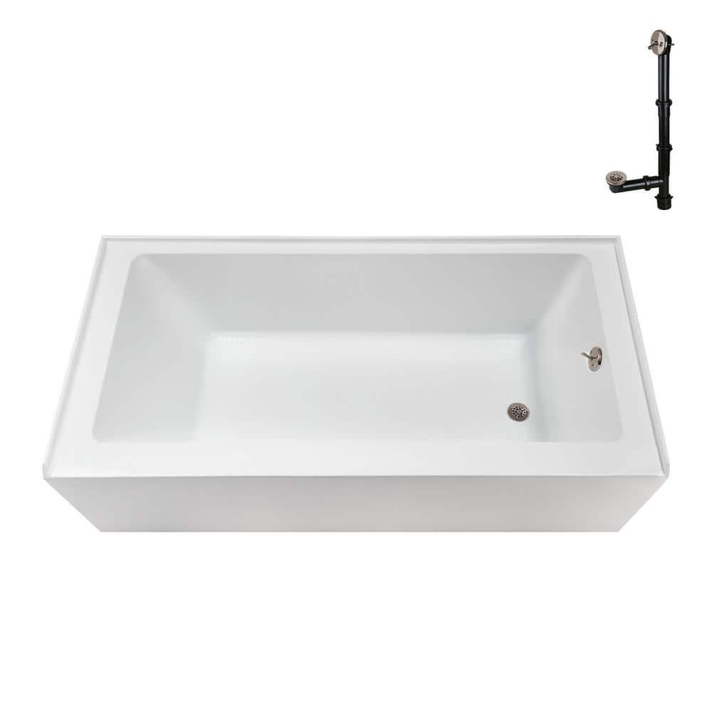 Streamline Bath Streamline 66 in. x 32 in. Acrylic Right-Hand Drain Alcove Bathtub in Glossy White With External Drain NAL-5620-BNK