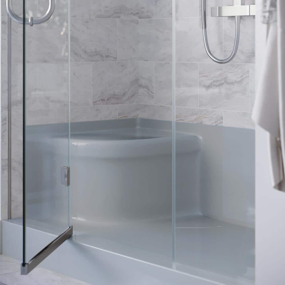 Aquatique 60" x 32" Single Threshold Shower Base With Right Hand Drain and Integral Left Hand Seat