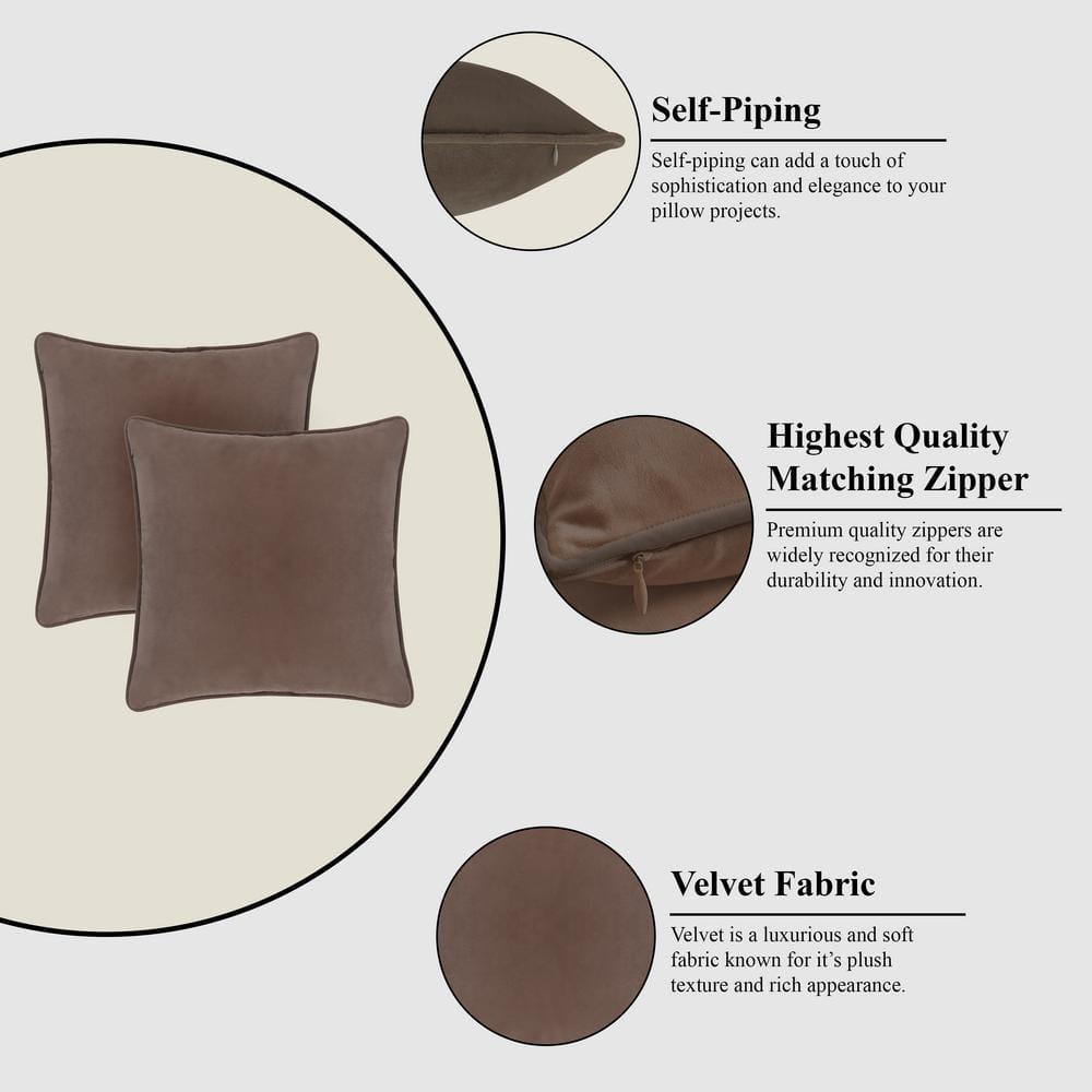 A1HC Set of 2 Luxurious Fine Soft Velvet Throw Pillow Covers Only, For Sofas, Beds, Vibrant Colors and Hidden YKK Zipper. Enhance your Living Space with Decorative Couch Pillow 18"x18", Dark Brown