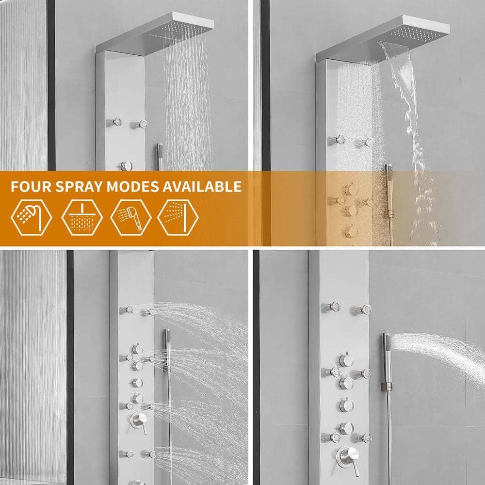 VIBRANTBATH 8-Jet Rainfall Shower Tower Shower Panel System With Rainfall Waterfall Shower Head And Shower Hand In Brushed Nickel YTP33-N