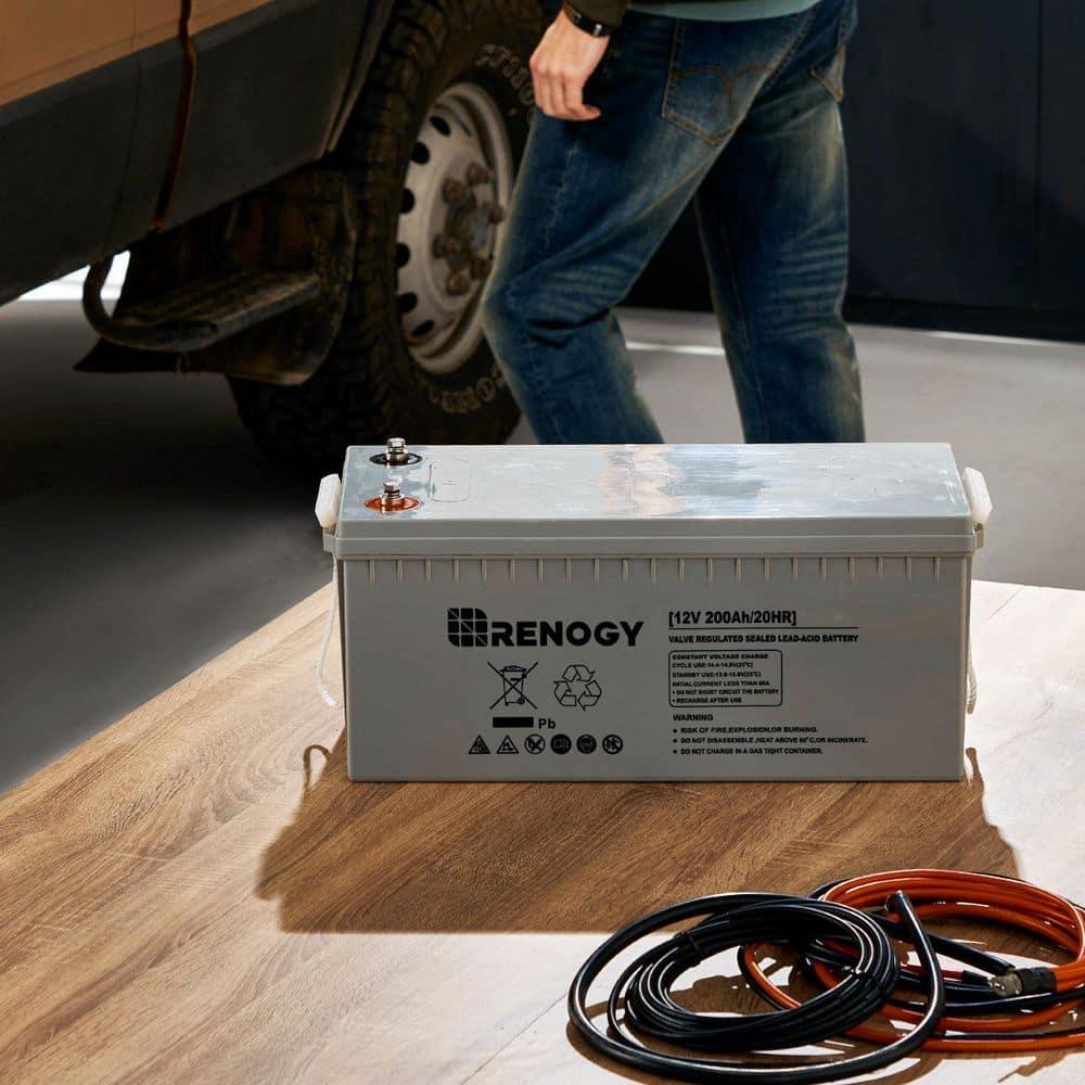 Renogy Deep Cycle AGM Battery 12 Volt 200Ah, 2000A Max Discharge Current, Safe Charge Most Home Appliances for RV, Camping, Cabin, Marine and Off-Grid System, Maintenance-Free