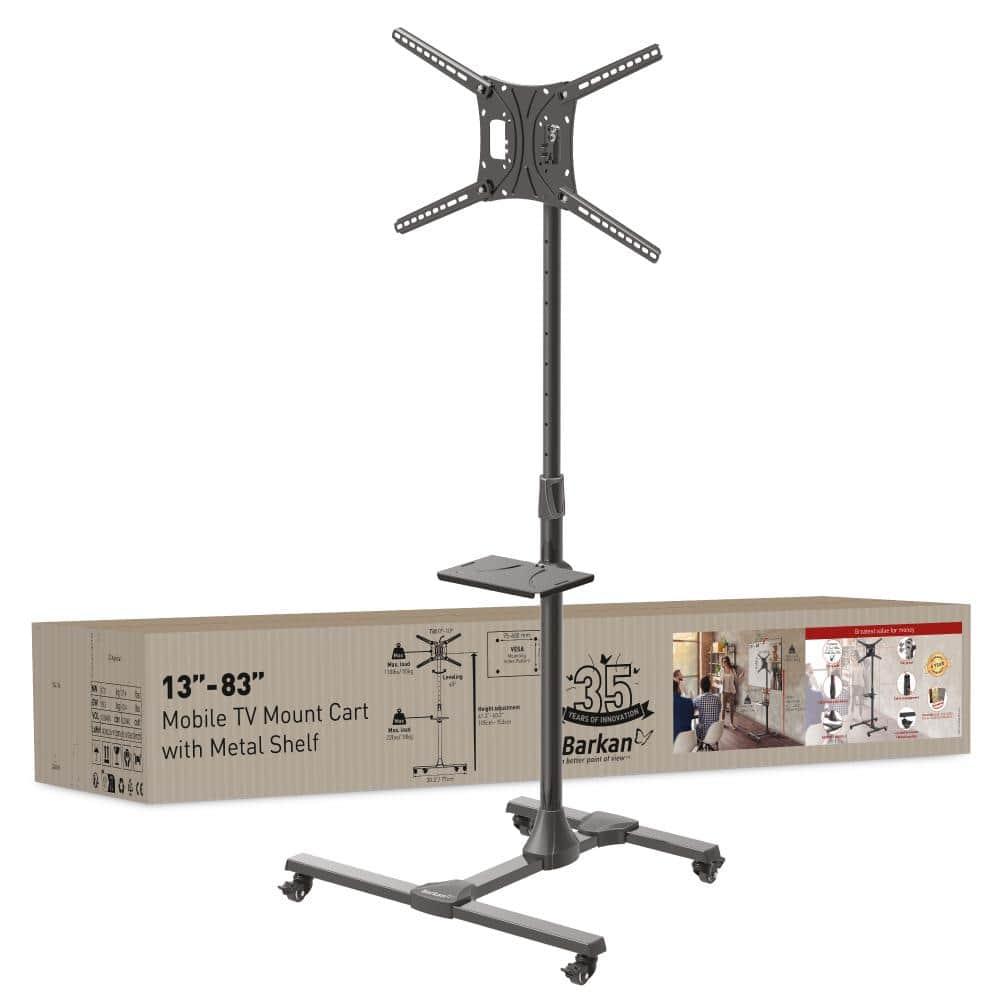 Barkan 13" - 83" Mobile TV Mount Cart with Metal Shelf, Tilt & Height Adjustment