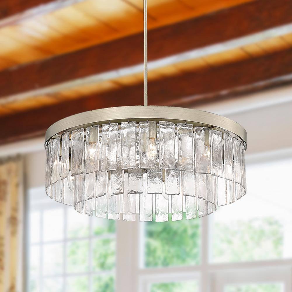 Golden Lighting Ciara 9-Light Chandelier in White Gold with Hammered Water Glass