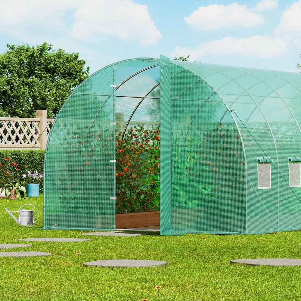 Walk-in Tunnel Greenhouse 19.4 x 9.7 x 7.4 ft. Hoop House Greenhouse Tunnel, with Galvanized Steel Frame, Green PE Cover