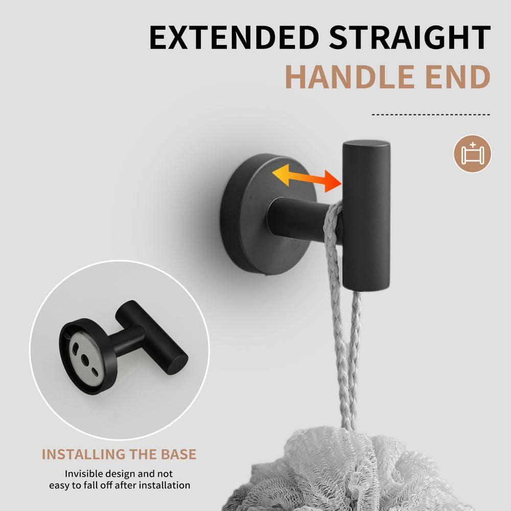 BWE 4-Pieces Round Shape J-Hook Robe/Towel Hook Wall Mount Bathroom Storage Modern in Matte Black