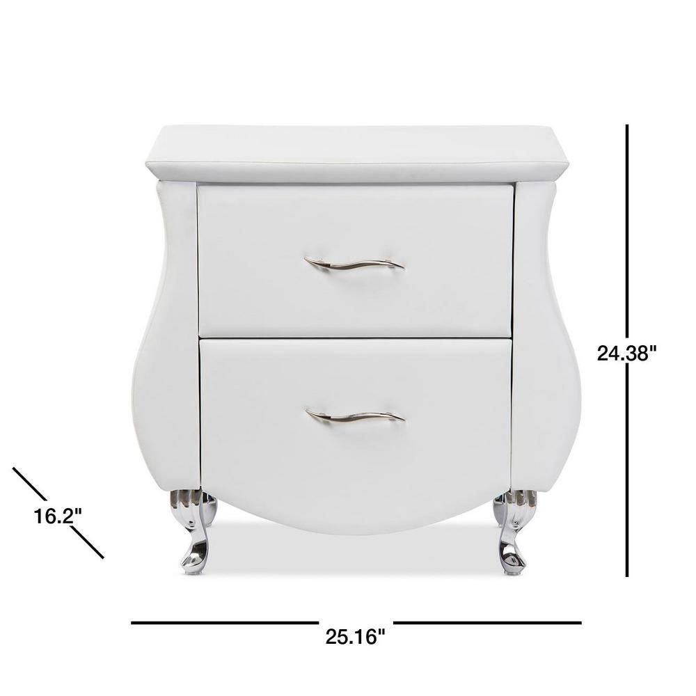 Baxton Studio Erin Modern And Contemporary Faux Leather Upholstered Nightstand White: Elegant Bedside Table, Hardwood Frame