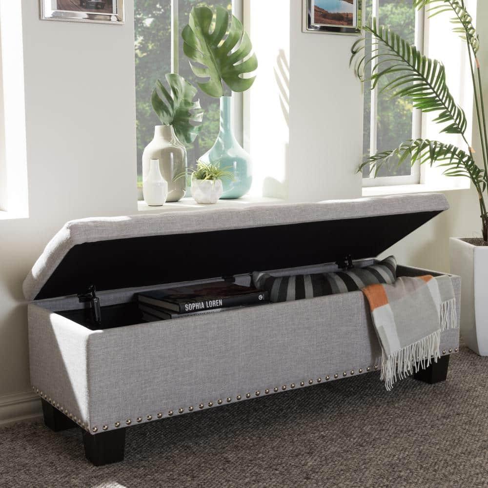Hannah Modern and Contemporary Fabric Upholstered Button - Tufting Storage Ottoman Bench - Grayish Beige - Baxton Studio