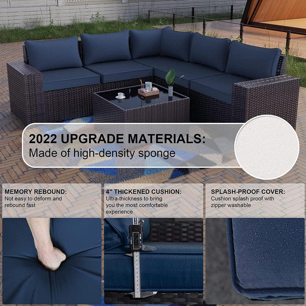 Kullavik 12PCS Outdoor Patio Furniture Set PE Wicker Rattan Sectional Sofa Patio Conversation Sets,Navy Blue
