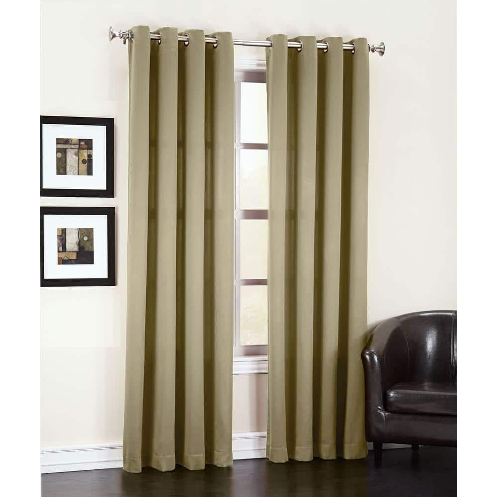 54"x84" Sun Zero Room Darkening Seymour Grommet Curtain Panel Taupe: Modern Faux Silk, Energy Efficient, Living Room