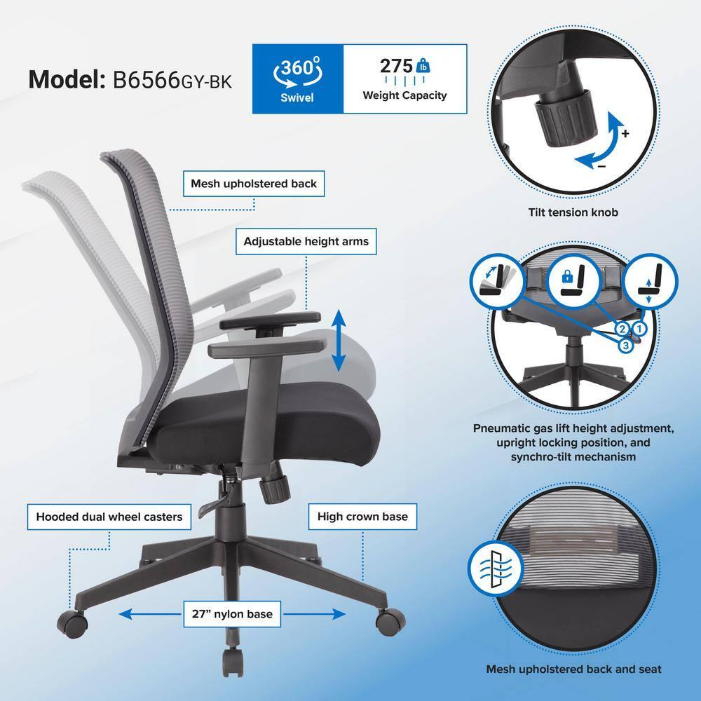Boss Office Products Linear Mesh Adjustable Office Desk Chair
