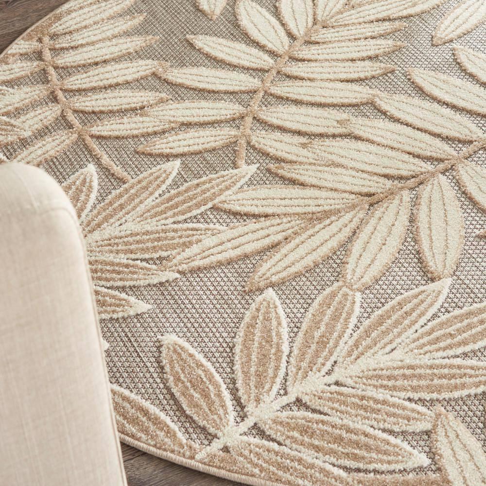 Nourison Aloha Floral Leaf Flatweave High-Low Indoor Outdoor Round Rug Natural 5'3" x 5'3"