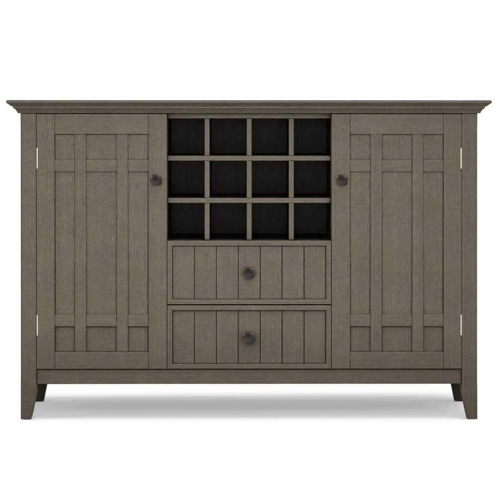 Simpli Home Bedford 54"W Solid Wood Sideboard Buffet and Wine Rack, 2 Drawers, and 2 Cabinets