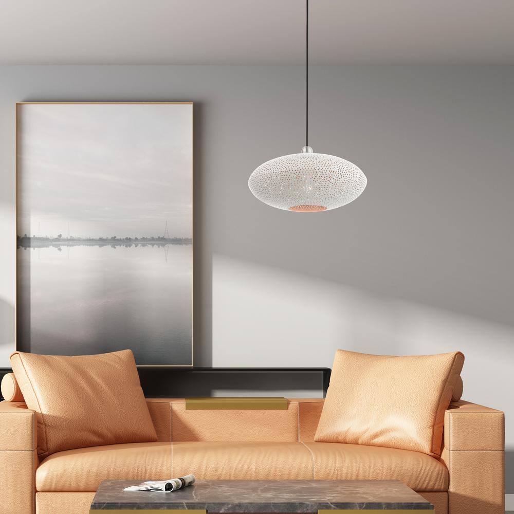 Livex Lighting 49102 Dublin 1 Light 16" Wide Pendant - White with Brushed Nickel Accents