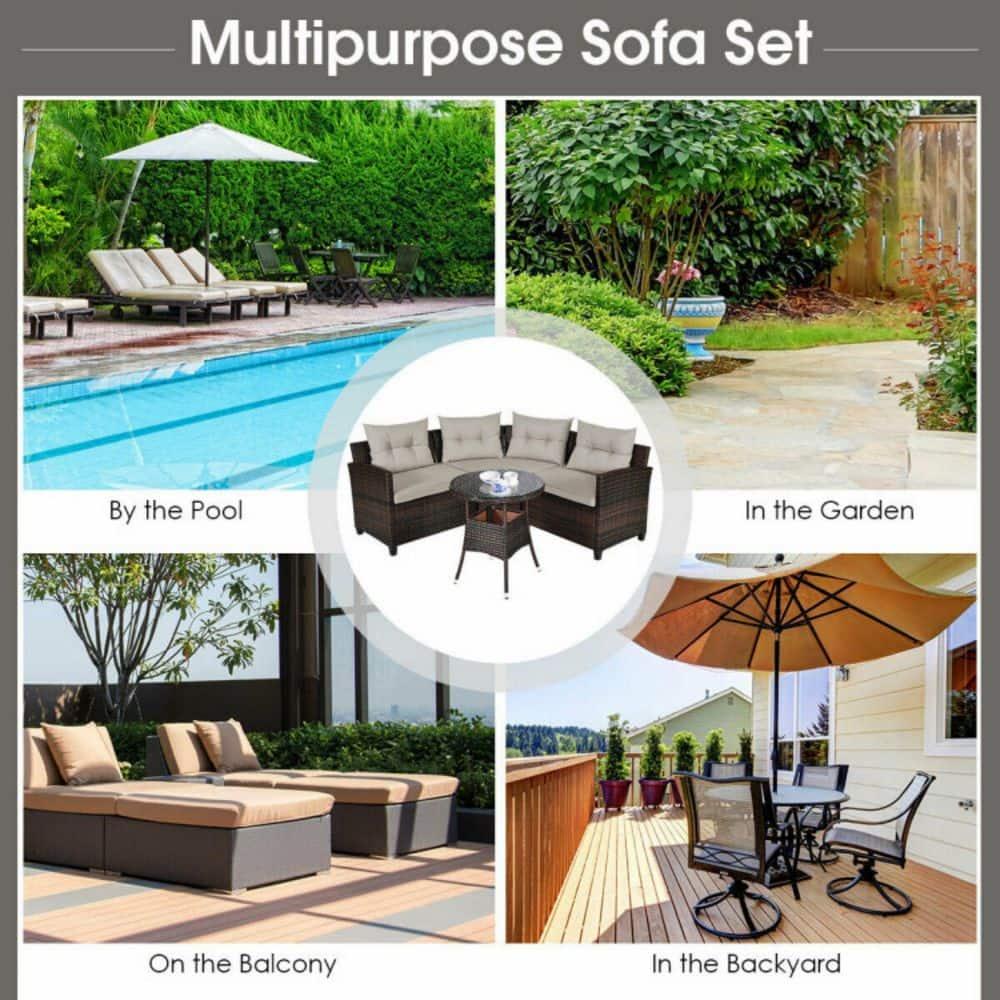 Patiojoy 4PCS Outdoor Patio Conversation Set Wicker Rattan Sectional Sofa