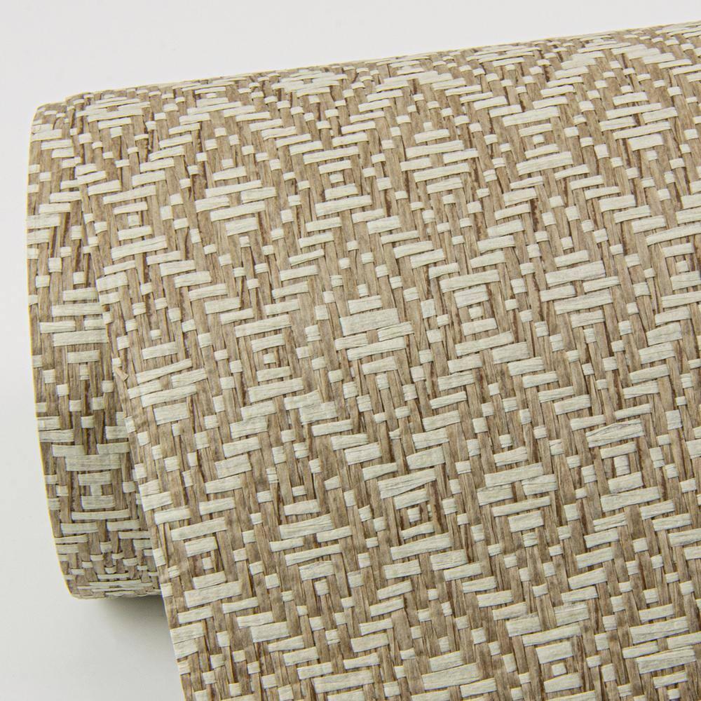 Hui Light Brown Geometric Grasscloth Wallpaper Roll