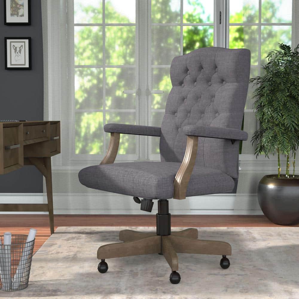 Traditional Executive Chair Slate Gray - Boss Office Products: Driftwood Base, Brass Castors, Pneumatic Lift