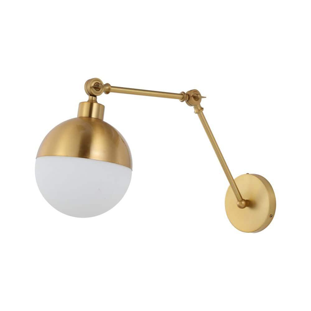 Alba 8" 1-Light Mid-Century Modern Arm-Adjustable Iron/Glass LED Sconce, Brass Gold/Frosted