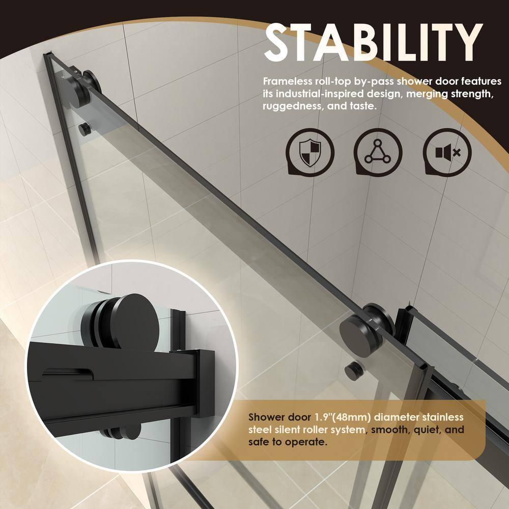 Belizzi 60" W x 76" H By Pass Frameless Exposed Roller Shower Enclosure with Clear Glass