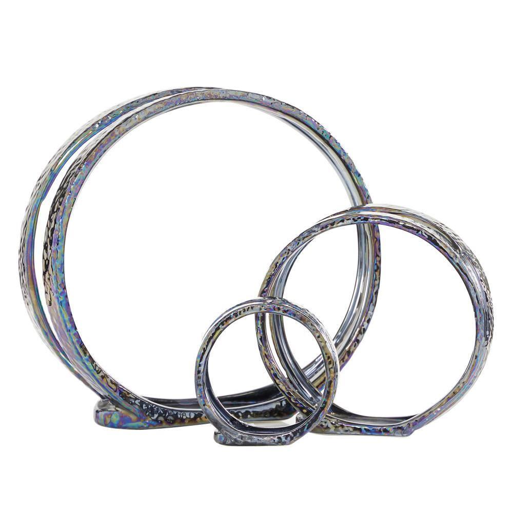 Set of 3 Glam Kaleidoscopic Candle Holders Silver - Olivia & May: Elegant Centerpiece, Metallic Finish
