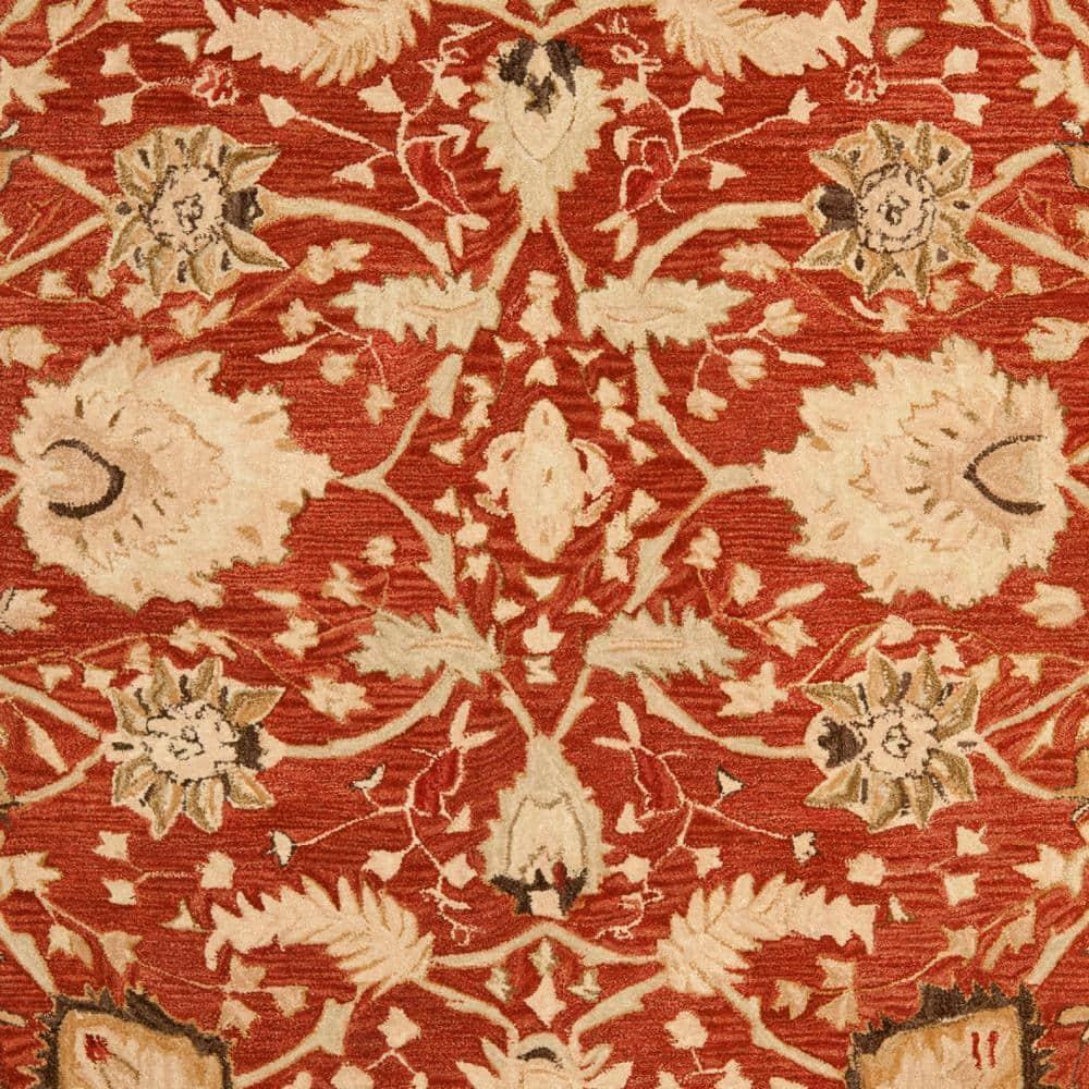 Hand-Tufted Anatolia Inspired Rust and Green Floral Wool Bench
