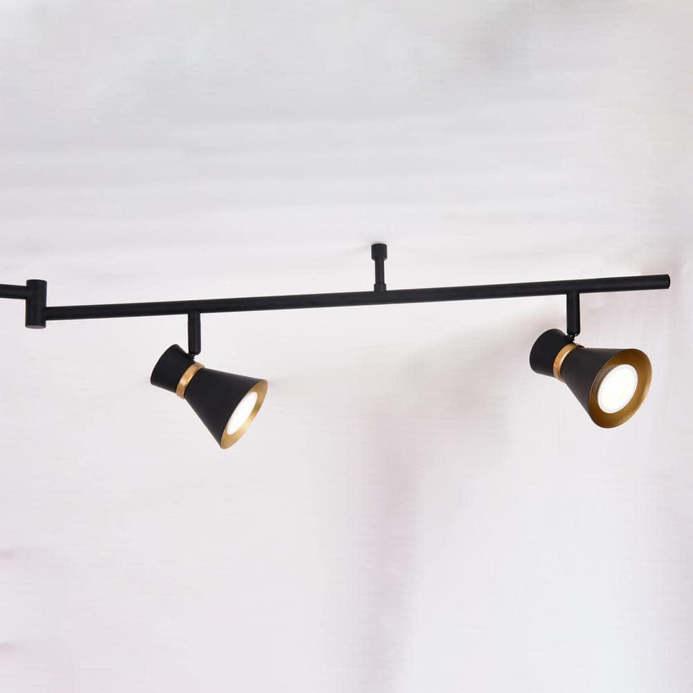 Alto 6 Light LED Matte Black with Gold Satin Brass Accents Mid-Century Modern Swing Arm Directional Ceiling Spot Fixture with Metal Shades