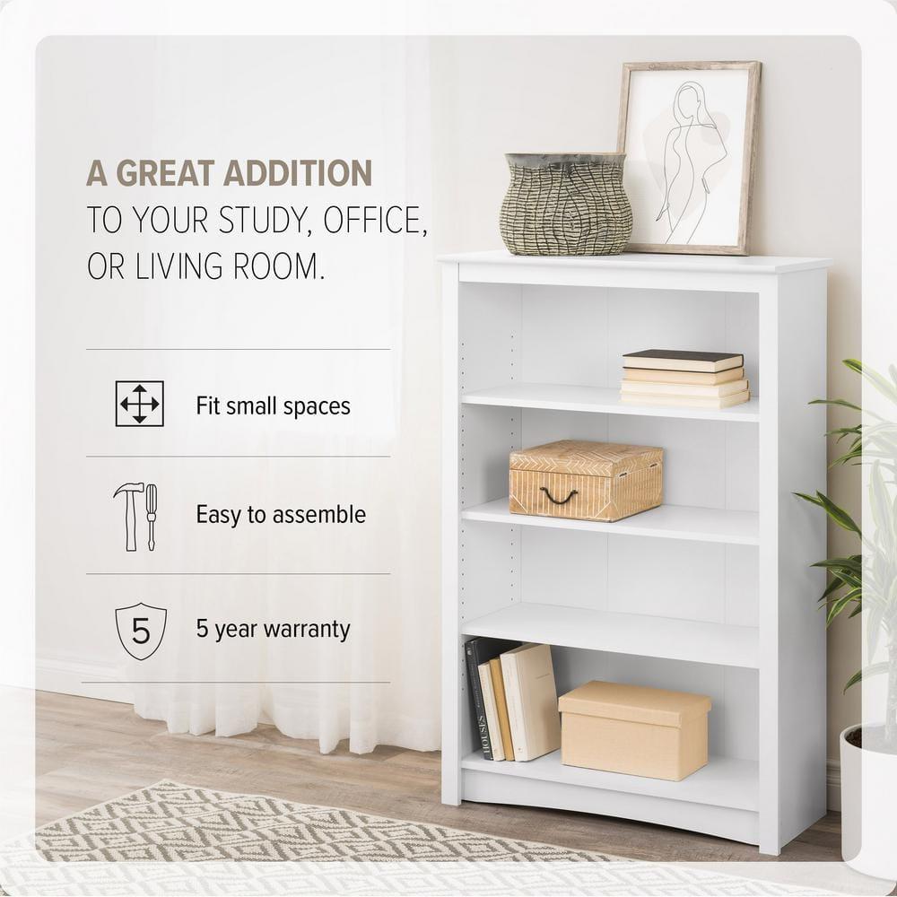 Home Office 4-Shelf Standard Bookcase, 31.5 in. W x 48 in. H x 13 in. D, White