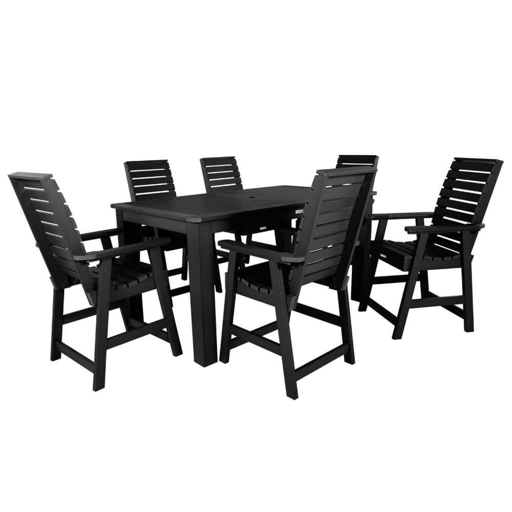 highwood Weatherly 7 -Piece Black Counter height Plastic Rectangle Table with 6 Stationary Chairs