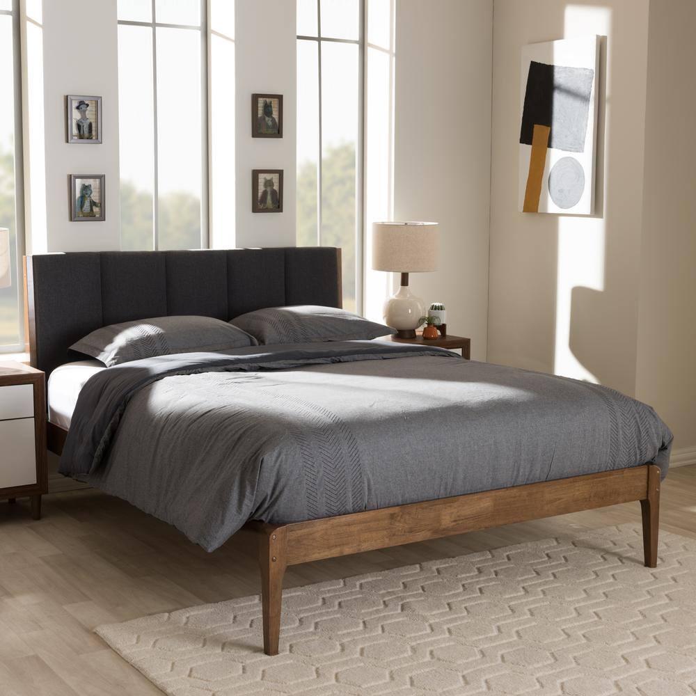 Baxton Studio Ember Mid-Century Platform Bed, Multiple Sizes, Multiple Colors
