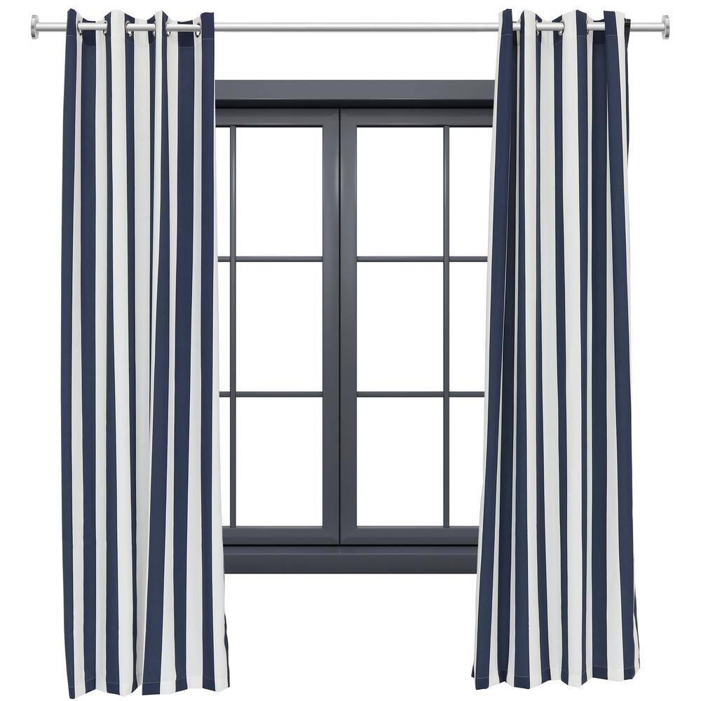 Sunnydaze Modern 2-Piece Blue and White Stripe Light-Filtering Curtain Set