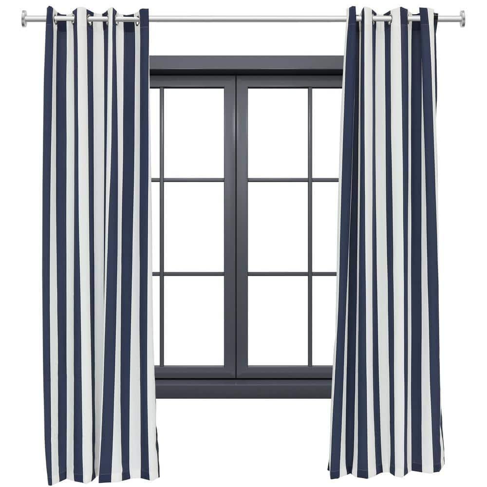 Sunnydaze Modern 2-Piece Blue and White Stripe Light-Filtering Curtain Set