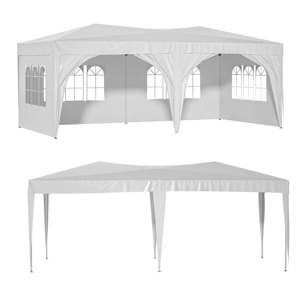 ZENSTYLE Gazebo Party Outdoor Tent in White,10 x 20' with 6 Side Walls Wedding Canopy Cater Events