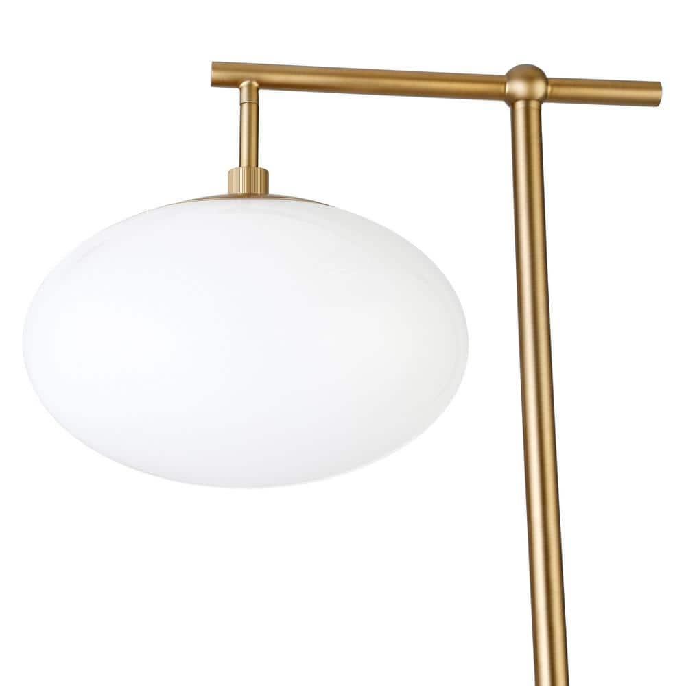 Evelyn&Zoe Blume 68" Tall Arc Floor Lamp with Glass Shade, Brushed Brass/Milk White