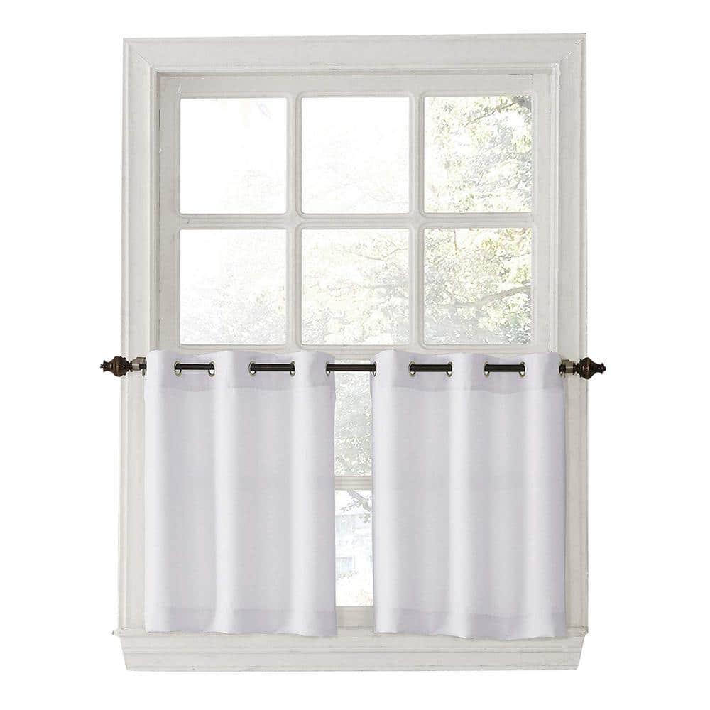 No. 918 Nathan Casual Textured Semi-Sheer Grommet Kitchen Curtains, 56"x24", White