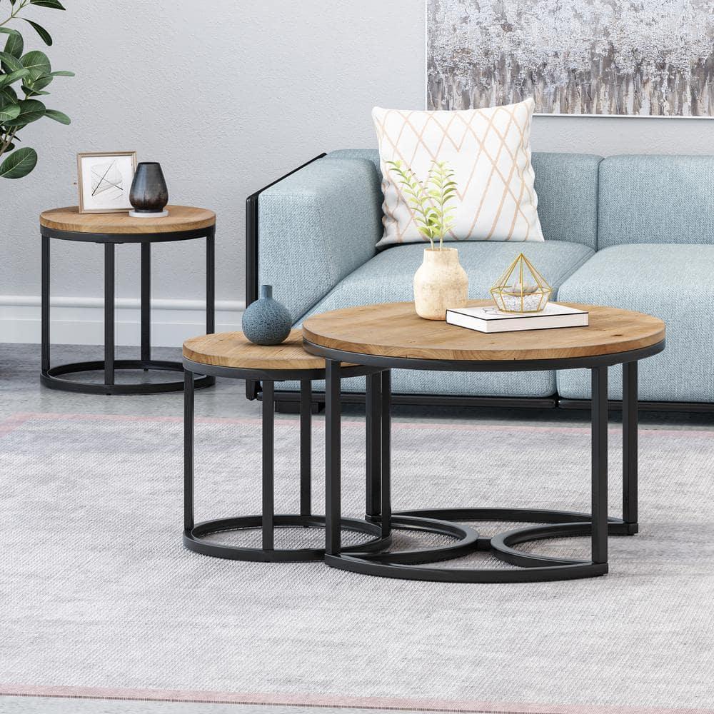 3pc Gerrish Modern Industrial Table Set Antique Brown - Christopher Knight Home: Sturdy Space-Saving Furniture