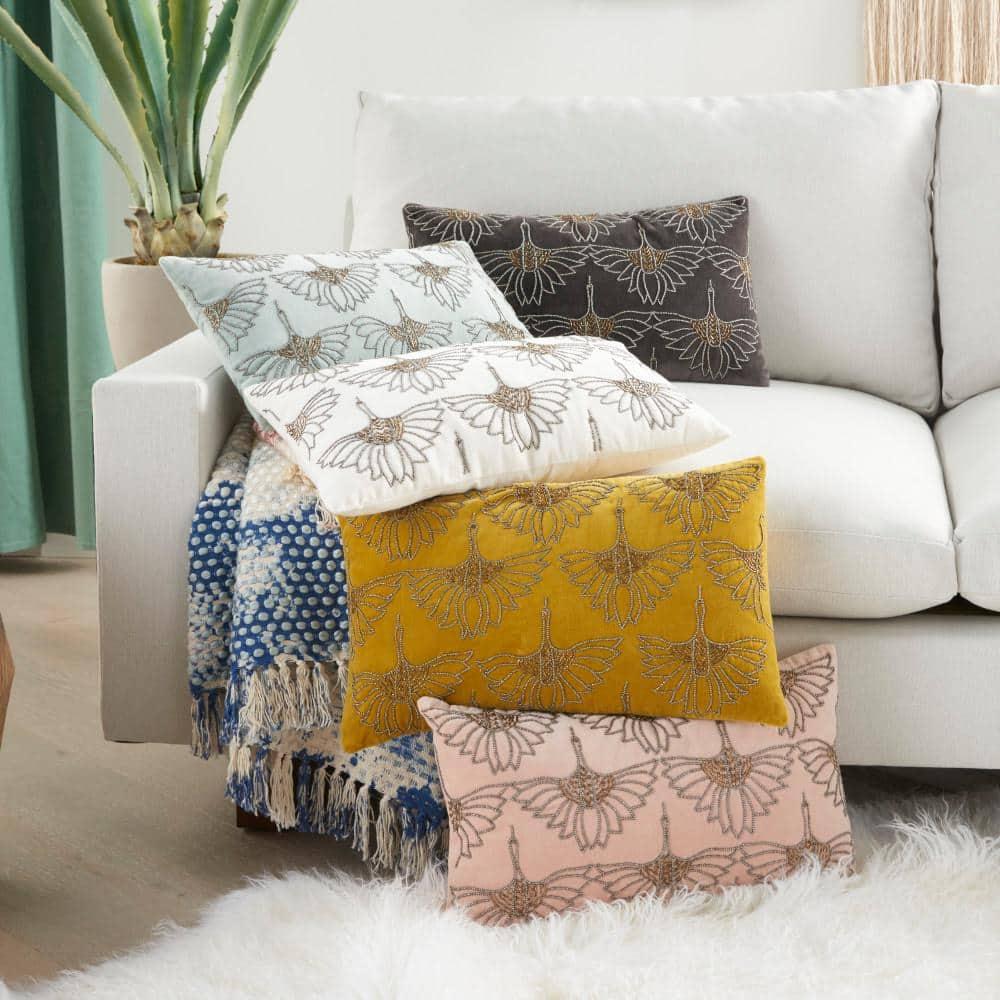 Mina Victory 12" X 20" Ivory Cotton Throw Pillow