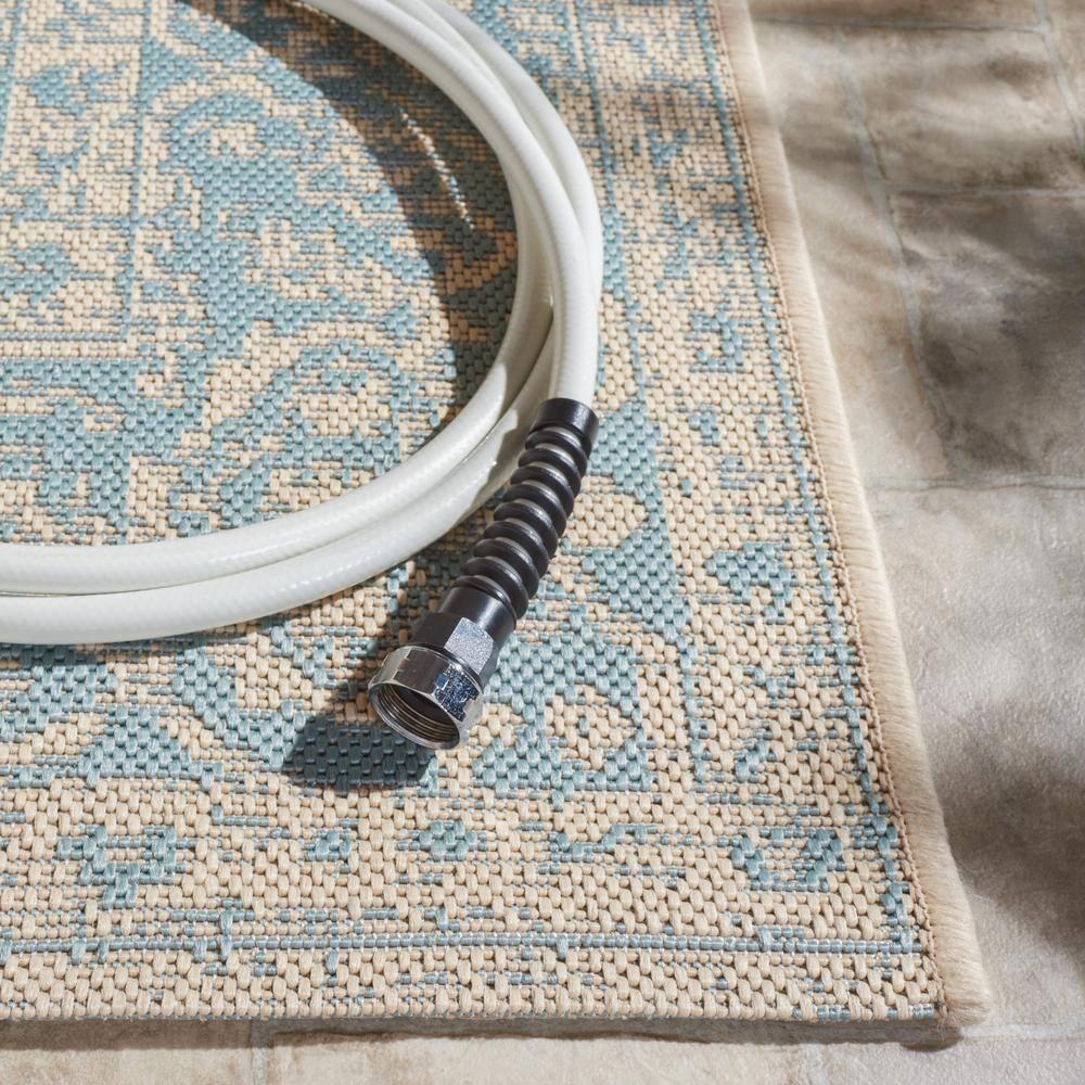 SAFAVIEH Beach House Stanice Medallion Indoor/Outdoor Area Rug, Aqua/Cream, 2'2" x 4'