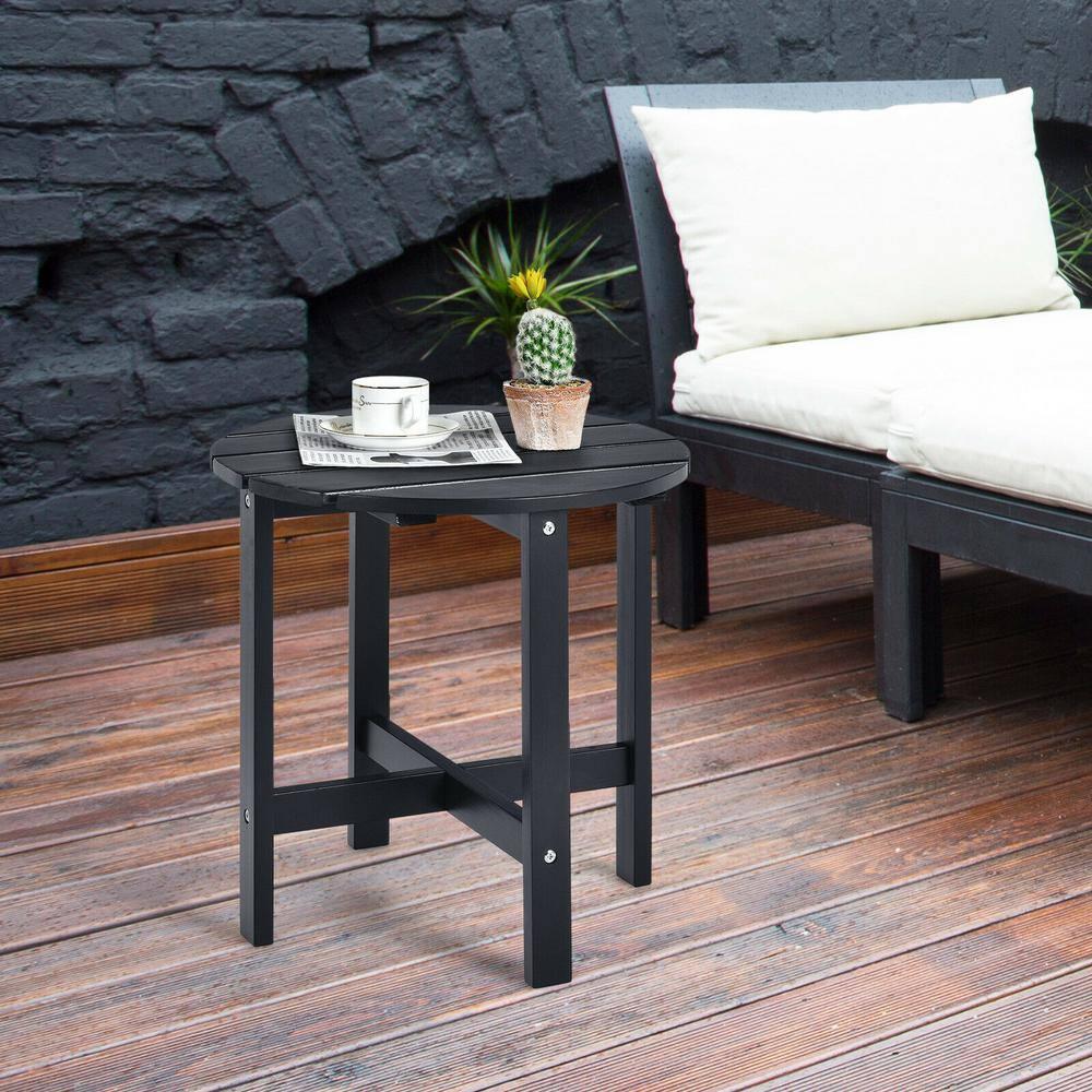 Costway 18'' Patio Round Side End Coffee Table Wooden Slat Garden Deck Black