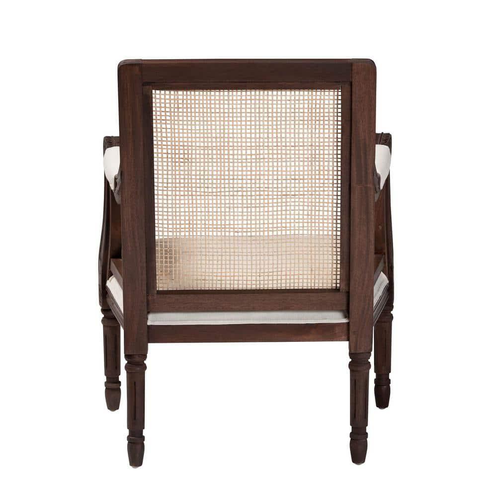 bali & pari Desmond Fabric and Wood Accent Chair Beige/Dark Brown: Traditional French Design, Foam Padded, Bayur Frame