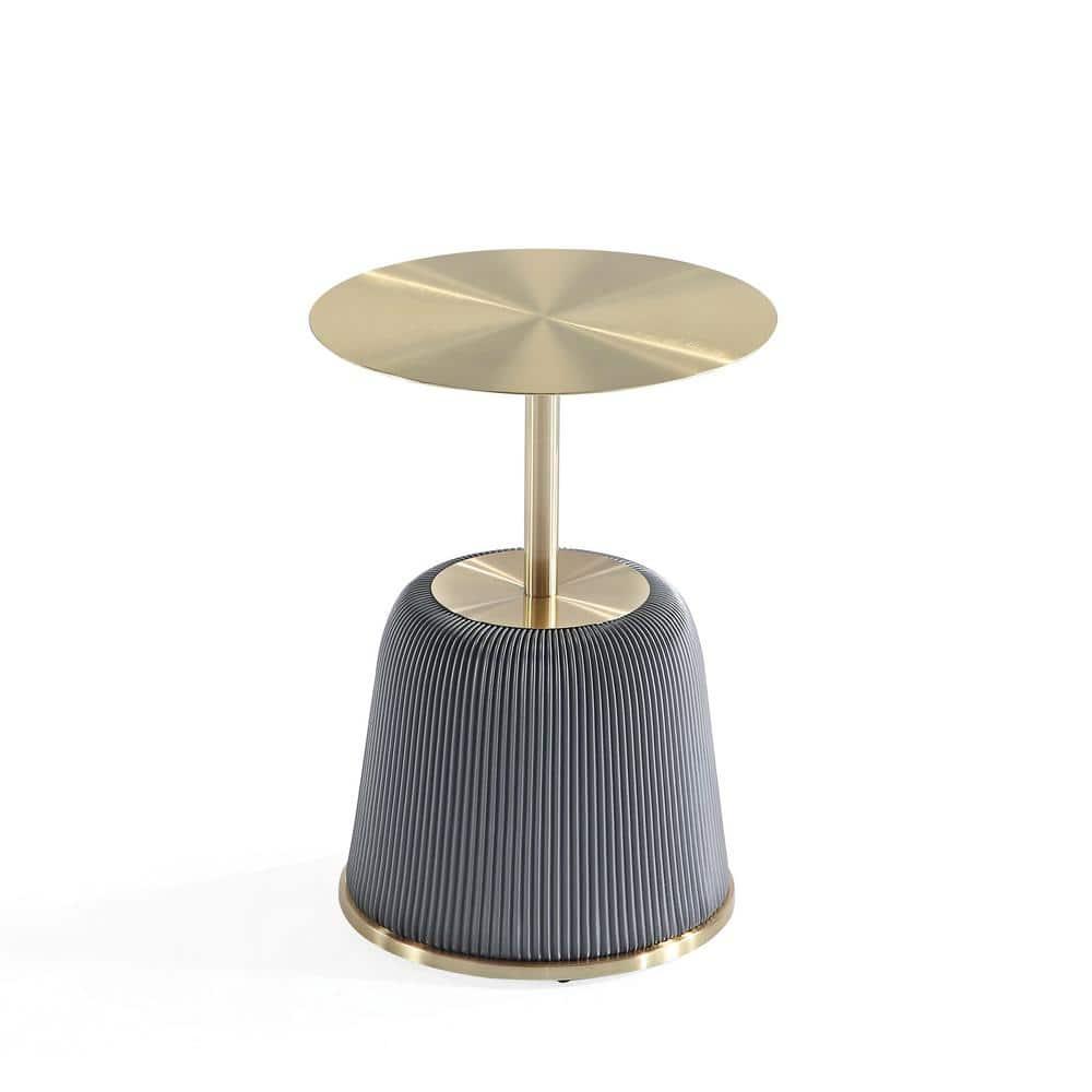 Manhattan Comfort Anderson Modern Leatherette Upholstered End Table with Gold Tabletop Gray: Stainless Steel, No Assembly Required