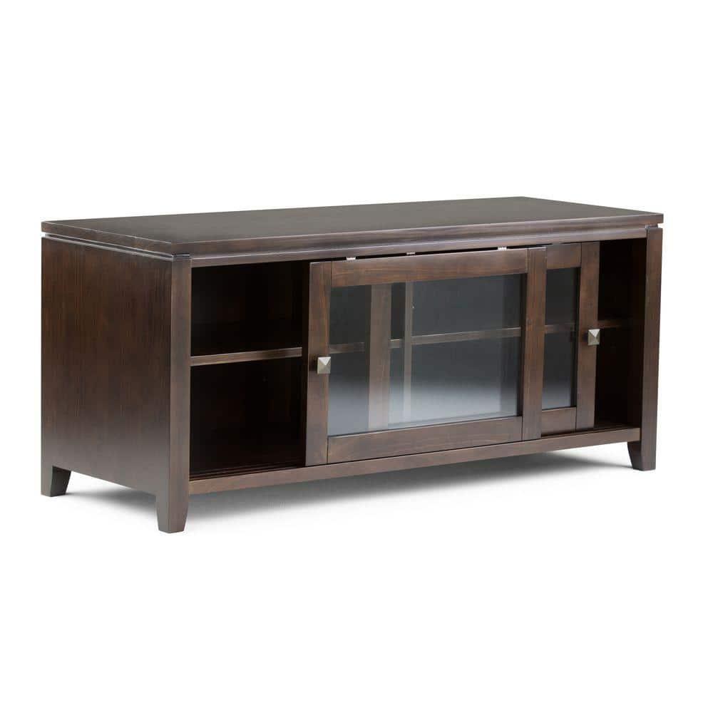 Simpli Cosmopolitan Wood 48"W TV Media Stand For TVs upto 50" in Mahogany Brown