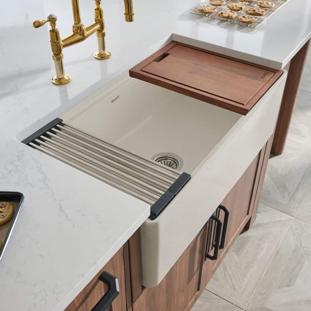 Ruvati 33 inch Fireclay Workstation Farmhouse Kitchen Sink Apron Front Single Bowl