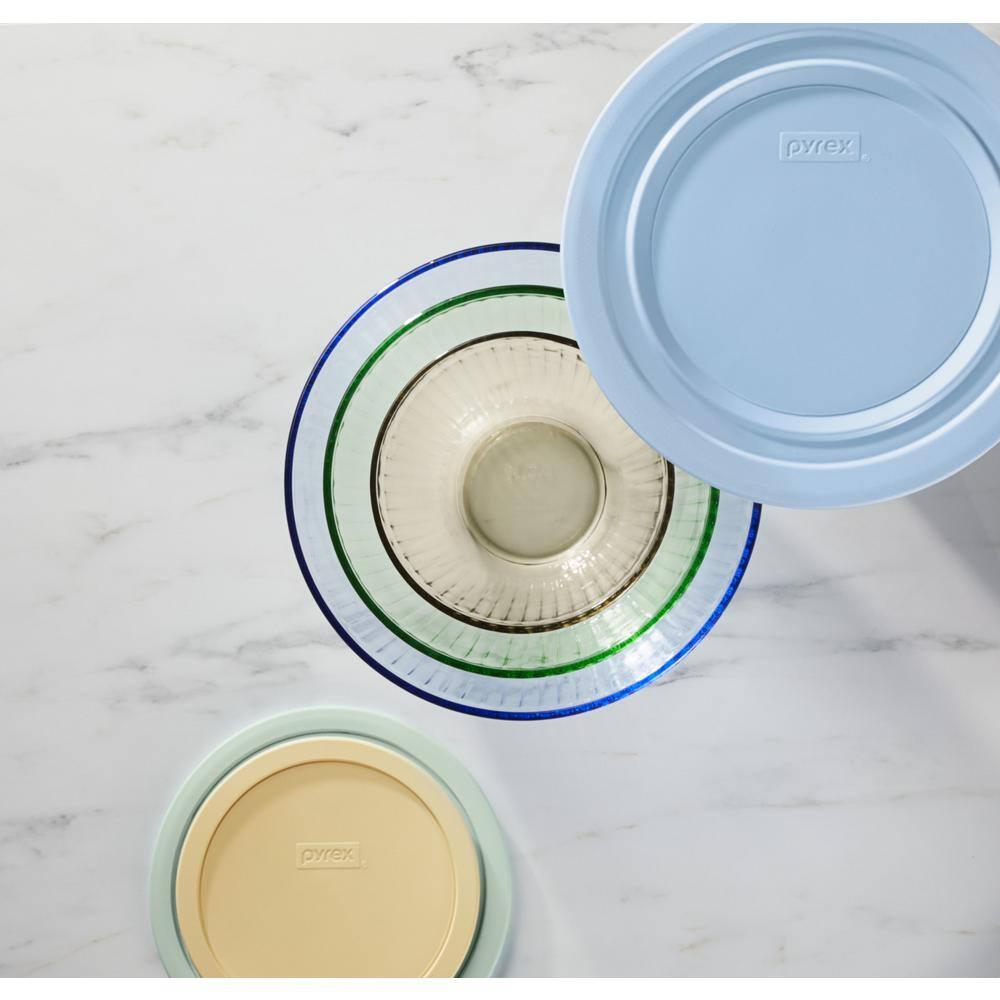 Pyrex® Sculpted Tinted 6pc Lidded Mixing Bowl Set: Glass Bowls with Lids, Dishwasher-Safe, Multicolored
