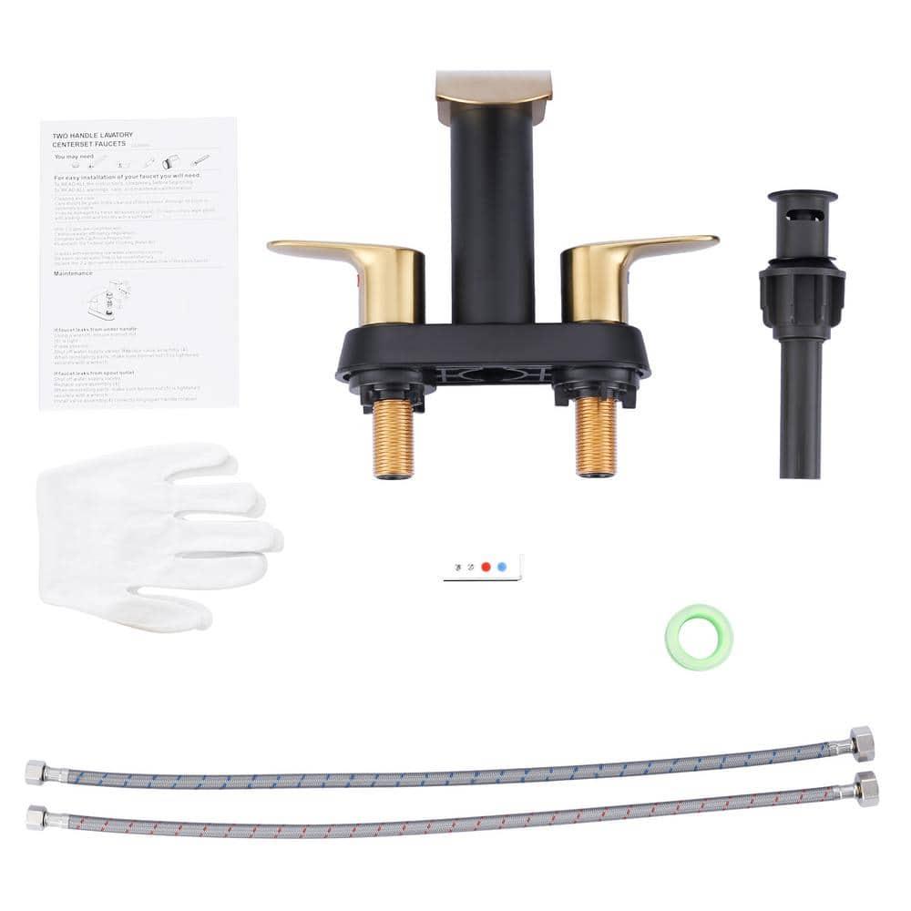 Aleasha 4-inch Centerset Double Handle Waterfall Bathroom Sink Faucet with Pop-up Drain Kit AL-2C69GB